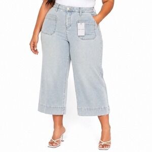 Poppy & Grace Light‎ Blue Anchor Embroidered Cropped Wide Leg Jeans 20W NWT